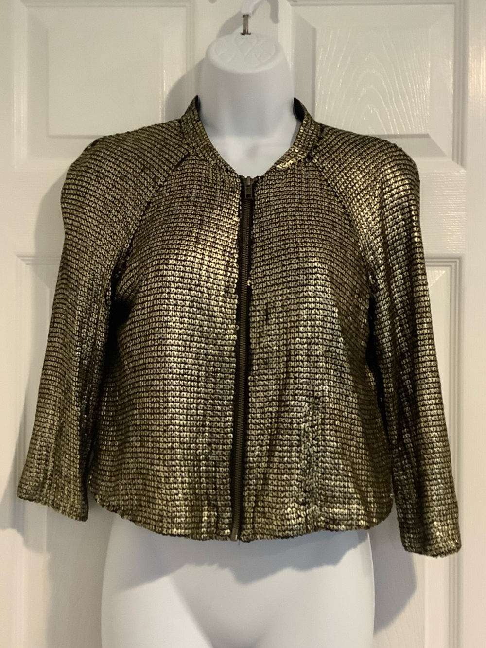 SILENCE + NOISE Gold Sequin Shiny Disco Studio 54 Retro Rollerskating Jacket S